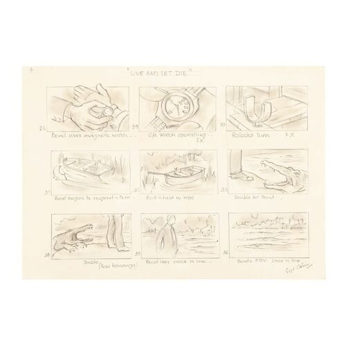 1305. Syd Cain Hand-drawn Storyboard Page ### JAMES BOND: LIVE AND LET DIE (1973)