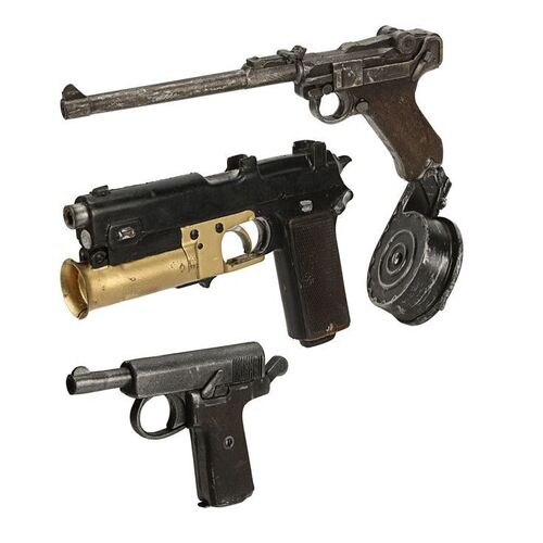 1416. Orlando's (Ralph Fiennes) Stunt Flare Pistol, Conrad's (Harris Dickinson) Rasputin-Fight Pistol, The Sheppard's (Matthew Goode) Stunt Luger ### THE KING'S MAN (2021)
