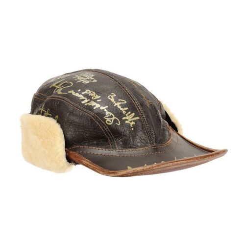 1486. Cast-Autographed B-2 Eastman Aviator Cap ### MASTERS OF THE AIR (T.V. SERIES, 2024)
