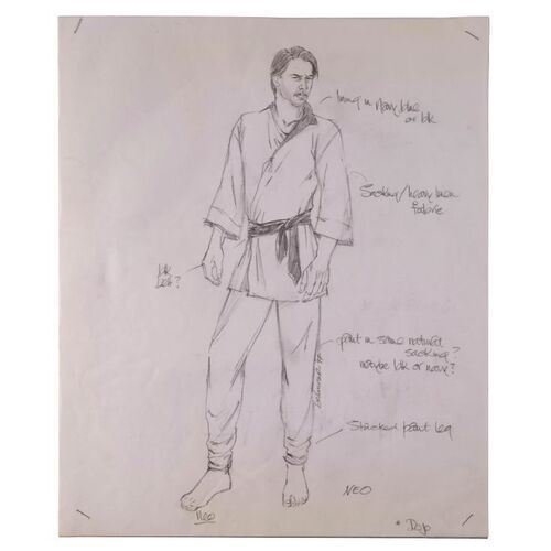 1489B. Hand-Illustrated Lois DeArmond Neo (Keanu Reeves) Dojo Costume Concept Sketch ### THE MATRIX (1999)