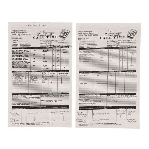 1572. Pair of Call Sheets ### PULP FICTION (1994)