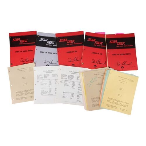 1636. Set of Five Patrick Stewart-Autographed and Annotated Season 1 Scripts and Pair of Shooting Schedules ### STAR TREK: THE NEXT GENERATION - WHEN THE BOUGH BREAKS (1988), COMING OF AGE (1988)