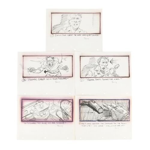 1761. Set of Five Hand-drawn Palmer's (David Clennon) Attack and Mac's (Kurt Russell) Survival Production Storyboards ### THE THING (1982)