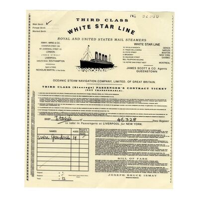 1780. Jack Dawson's (Leonardo DiCaprio) Mirror-image Printed Third-class Titanic Ticket ### TITANIC (1997)