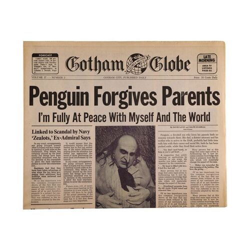 9. Penguin Forgives Parents Gotham Globe Newspaper Cover ### BATMAN RETURNS (1992)