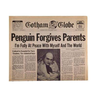 9. Penguin Forgives Parents Gotham Globe Newspaper Cover ### BATMAN RETURNS (1992)