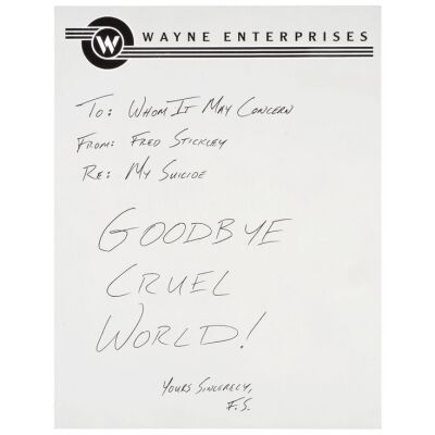 24. Edward Nygma's Handwritten Fred Stickley Suicide Note ### BATMAN FOREVER (1995)