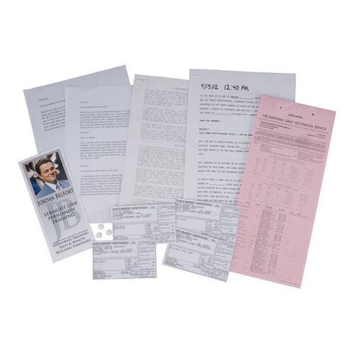 Lot #5: Jordan Belfort's (DiCaprio) "Straight Line Persuasion Training" Pamphlet, Stratton Oakmont Sales Scripts and 3 Lemmons in Production Bag ### WOLF OF WALL STREET, THE (2013)