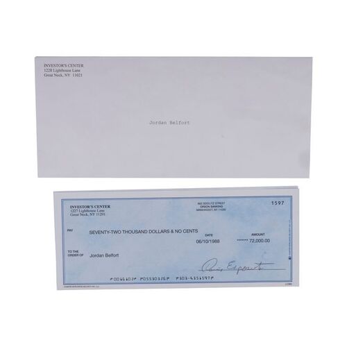 Lot #15: Jordan Belfort's (DiCaprio) $72,000 Paycheck ### WOLF OF WALL STREET, THE (2013)