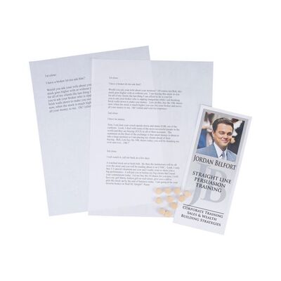 Lot #80: Jordan Belfort's (DiCaprio) "Straight Line Persuasion Training" Pamphlet, Stratton Oakmont Sales Scripts and 10 Lemmons ### WOLF OF WALL STREET, THE (2013)