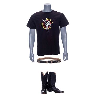 Lot #85: Brad Bodnick's (Bernthal) IRA's Kung Foo Shirt with Belt and Cowboy Boots ### WOLF OF WALL STREET, THE (2013)