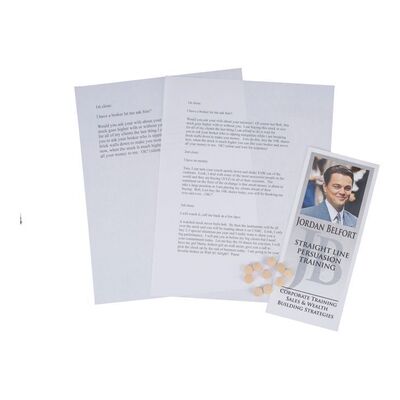Lot #89: Jordan Belfort's (DiCaprio) "Straight Line Persuasion Training" Pamphlet, Stratton Oakmont Sales Scripts and 10 Lemmons ### WOLF OF WALL STREET, THE (2013)