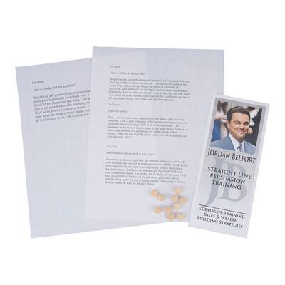 Lot #99: Jordan Belfort's (DiCaprio) "Straight Line Persuasion Training" Pamphlet, Stratton Oakmont Sales Scripts and 10 Lemmons ### WOLF OF WALL STREET, THE (2013)