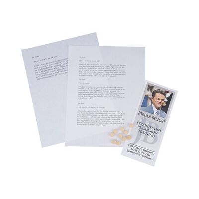 Lot #115: Jordan Belfort's (DiCaprio) "Straight Line Persuasion Training" Pamphlet, Stratton Oakmont Sales Scripts and 10 Lemmons ### WOLF OF WALL STREET, THE (2013)