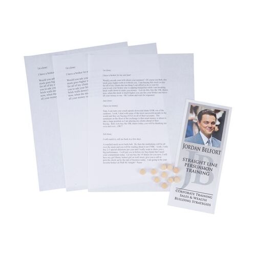 Lot #126: Jordan Belfort's (DiCaprio) "Straight Line Persuasion Training" Pamphlet, Stratton Oakmont Sales Scripts and 10 Lemmons ### WOLF OF WALL STREET, THE (2013)