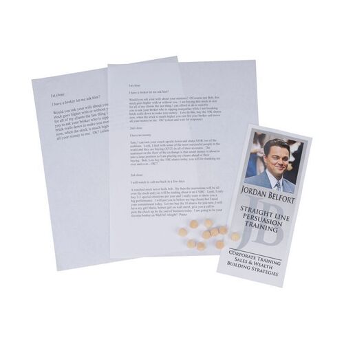 Lot #137: Jordan Belfort's (DiCaprio) "Straight Line Persuasion Training" Pamphlet, Stratton Oakmont Sales Scripts and 10 Lemmons ### WOLF OF WALL STREET, THE (2013)