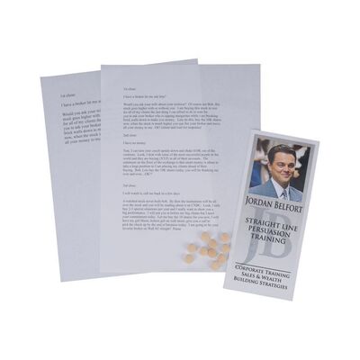 Lot #146: Jordan Belfort's (DiCaprio) "Straight Line Persuasion Training" Pamphlet, Stratton Oakmont Sales Scripts and 10 Lemmons ### WOLF OF WALL STREET, THE (2013)