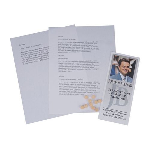 Lot #182: Jordan Belfort's (DiCaprio) "Straight Line Persuasion Training" Pamphlet, Stratton Oakmont Sales Scripts and 10 Lemmons ### WOLF OF WALL STREET, THE (2013)