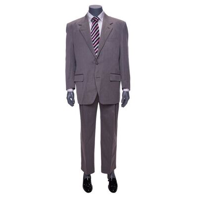 Lot #187: Donnie Azoff's (Hill) Grey Suit with Pink Striped Tie ### WOLF OF WALL STREET, THE (2013)