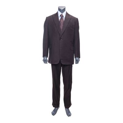 Lot #194: Jordan Belfort's (DiCaprio) Brown and Orange Pinstripe Suit Mug Shot Costume with Screen-Matched Jacket ### WOLF OF WALL STREET, THE (2013)