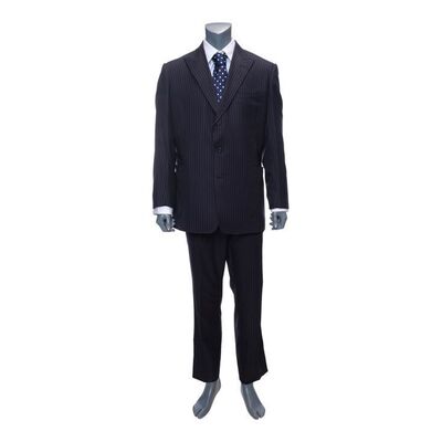 Lot #201: Jordan Belfort's (DiCaprio) Navy and Blue Pinstripe Suit Bail Set Costume with Screen-Matched Jacket ### WOLF OF WALL STREET, THE (2013)