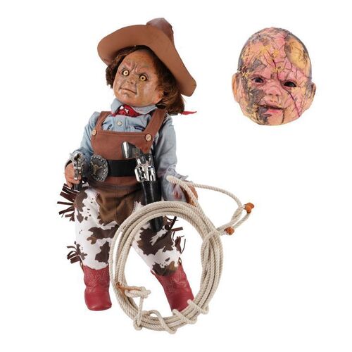 Lot #11: Disfigured Baby Oopsie Doll Head with Cowboy Roy Doll ### BABY OOPSIE: THE FEATURE (2021 - FULL MOON)/BABY OOPSIE 2: MURDER DOLLS (2022 - FULL MOON)