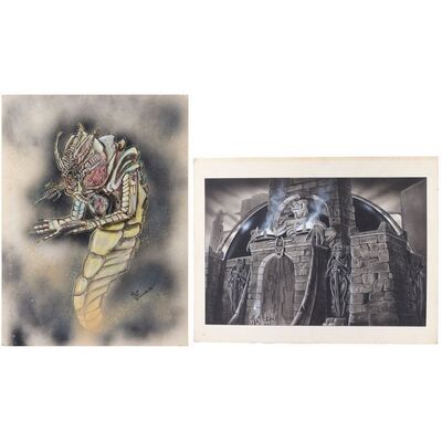 Lot #38: Hand-Drawn Lee MacLeod Fortress Concept Artwork with Hand-Painted John Carl Buechler Alien Concept Artwork ### PRIMEVALS, THE (1970s - 2023)