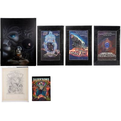 Lot #56: Hand-Painted Trade Ad Artwork with Five Mixed Media Promotional Concept Artworks ### JOURNEYS THROUGH THE DARK ZONE (UNPRODUCED - EMPIRE PICTURES)