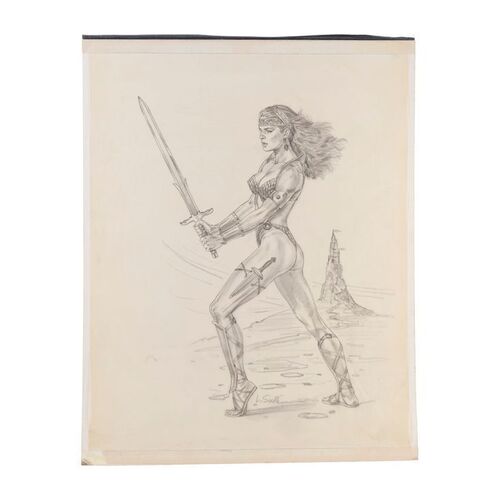 Lot #104: Hand-Drawn Larry Salk Warrior Trade Advertisement Sketch ### FULL MOON PRODUCTIONS