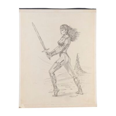 Lot #104: Hand-Drawn Larry Salk Warrior Trade Advertisement Sketch ### FULL MOON PRODUCTIONS