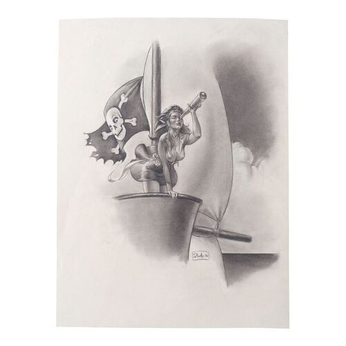 Lot #106: Hand-Drawn Pirate Woman Concept Sketch ### FULL MOON PRODUCTIONS