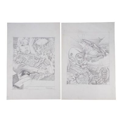 Lot #107: Pair of Hand-Drawn Spaceship Captain Concept Sketches ### JOSH KIRBY...TIME WARRIOR! FRANCHISE (1995-1996 - FULL MOON)