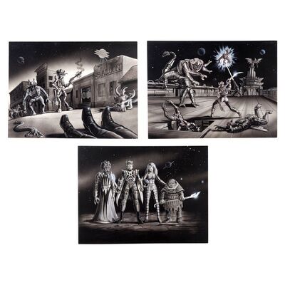 Lot #108: Set of Three Hand-Illustrated Concept Artworks ### OBLIVION: COWBOYS VS. ALIENS (1994 - FULL MOON)