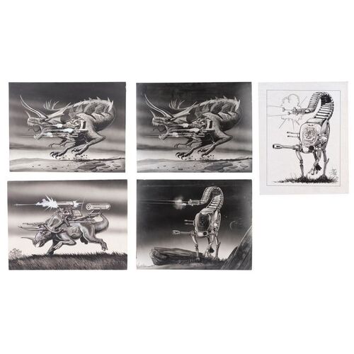 Lot #114: Set of Two Hand-Drawn and Three Printed Jim Balent Space Pirate Concept Artworks ### SPACE PIRATES (UNPRODUCED - FULL MOON)