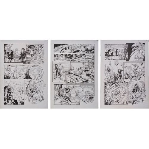 Lot #123: Set of Three Hand-Drawn Promotional Comic Book Pages ### JOSH KIRBY...TIME WARRIOR! FRANCHISE (1995-1996 - FULL MOON)