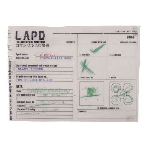 166. K's (Ryan Gosling) LAPD Notepad Used Transparency ### BLADE RUNNER 2049 (2017)