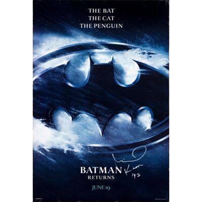 30. Key Cast-Autographed One Sheet (26.75" x 39.75") Signed by Michael Keaton (JSA COA); Advance; Very Fine on Cardstock ### BATMAN RETURNS (1992)