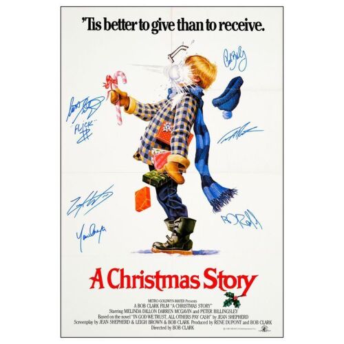 76. Key Cast-Autographed One Sheet (27" x 40") Signed by Peter Billingsley, Ian Petrella and 4 more! (See online catalog for photos of signing); International Style; Very Fine+ Folded ### A CHRISTMAS STORY (1983)
