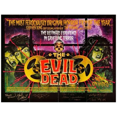138. Key Cast and Crew-Autographed British Quad (38" x 29") Signed by director Sam Raimi, Bruce Campbell and 4 more! (JSA COA); Very Fine- Folded ### THE EVIL DEAD (1983)