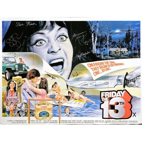 162. Key Cast and Crew-Autographed British Quad (40" x 30") Signed by the Director and 8 Other Cast and Crew (JSA COA); Fine+ Folded ### FRIDAY THE 13TH (1980)
