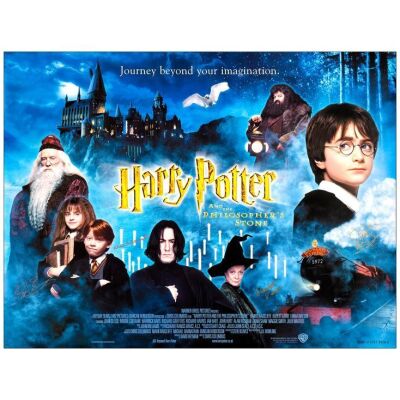 187. Cast-Autographed British Quad (40" x 30") Signed by Warwick Davis and 3 more! (JSA COA); Very Fine Rolled ### HARRY POTTER AND THE SORCERER'S STONE (2001)