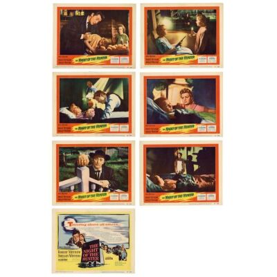 302. Title Lobby Card and Lobby Cards (6) (11" x 14"); Fine+ ### THE NIGHT OF THE HUNTER (1955)