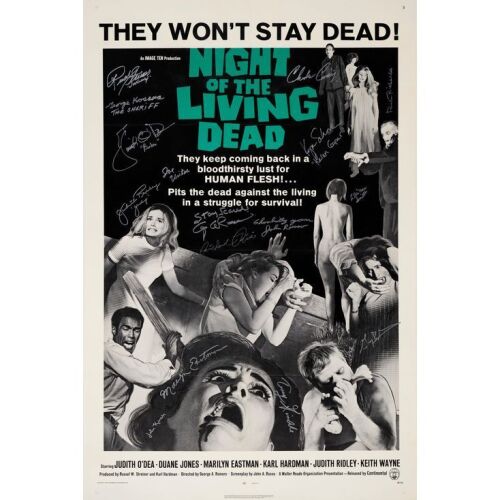 303. Key Cast-Autographed One Sheet (27" x 41") Signed by George A. Romero and 17 more! (JSA COA); Very Fine+ on Linen ### NIGHT OF THE LIVING DEAD (1968)
