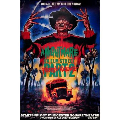 305. Key Cast-Autographed British 40" x 60" Signed by Robert Englund, see online catalog for photo of signing. (See online catalog for photos of signing); Advance; Fine+ Rolled ### A NIGHTMARE ON ELM STREET, PART 2: FREDDY'S REVENGE (1985)