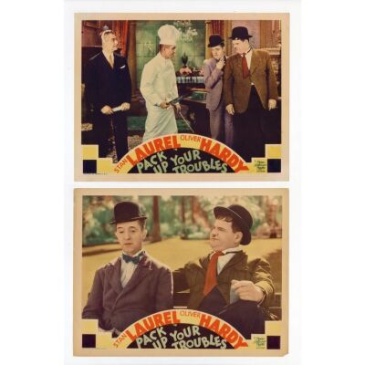 318. Lobby Cards (2) (11" x 14"); Fine+ ### PACK UP YOUR TROUBLES (1932)
