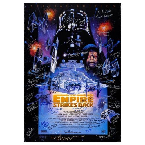 398. Cast and Crew-Autographed One Sheet (27" x 41") Signed by George Lucas (Creator) and 44 more! (JSA COA); Very Fine- Rolled ### STAR WARS: THE EMPIRE STRIKES BACK (R-1997)