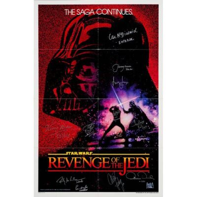 399. One Sheet (27" x 41") Signed by Mark Hamill, Harrison Ford, Carrie Fisher and 8 more! (Beckett COA); Undated Advance Revenge Style; Fine+ Folded ### STAR WARS: RETURN OF THE JEDI (1983)