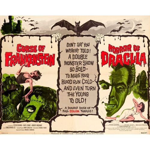 542. Half Sheet (22" x 28"); Fine+ Folded ### CURSE OF FRANKENSTEIN / HORROR OF DRACULA (R-1964)