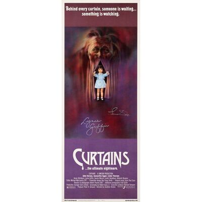 546. Cast-Autographed Insert (14" x 36") Signed by Lynne Griffin and Lesleh Donaldson. (See online catalog for photos of signing); Very Fine+ Rolled ### CURTAINS (1983)