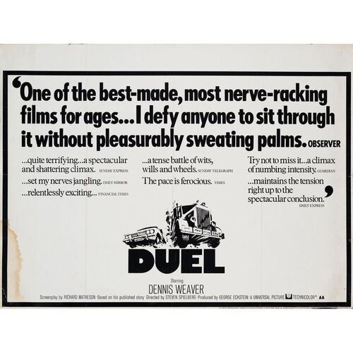 568. British Quad (40" x 30"); "Reviews" Style; Very Good+ Folded ### DUEL (1972)